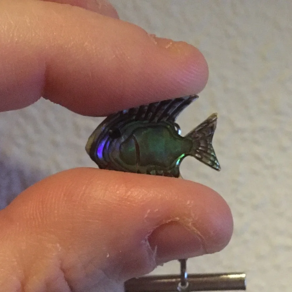 Mens Abalone look Cufflinks set Fish and Dolphin